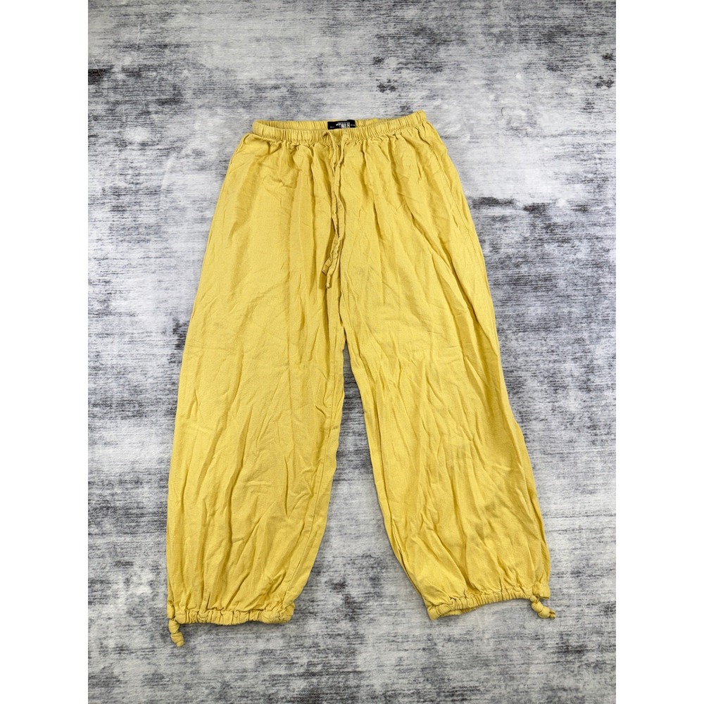 Rewash Mustard Yellow Linen Blend Drawstring Wide Leg Cinched Ankle Pants XS